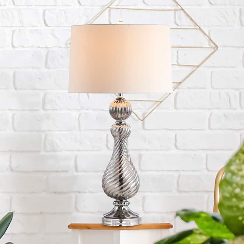 Genevieve 32" Swirled Crystal/Glass LED Table Lamp, Gray by JONATHAN Y