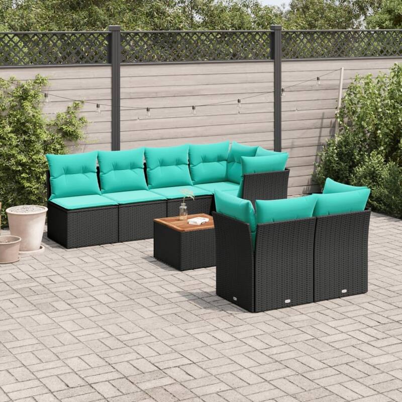 vidaXL 8 Piece Patio Sofa Set with Cushions Black Poly Rattan - 89.4x33.5x48.8