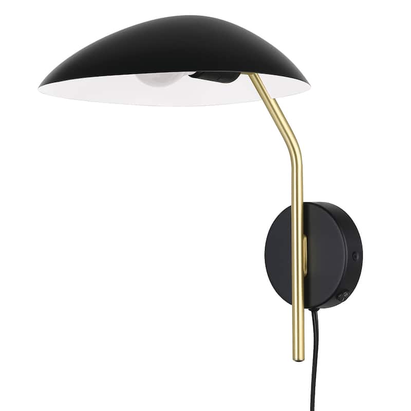 Lindmoor - 1-Light Wall Light Black Finish - Brushed Brass Accents - White
