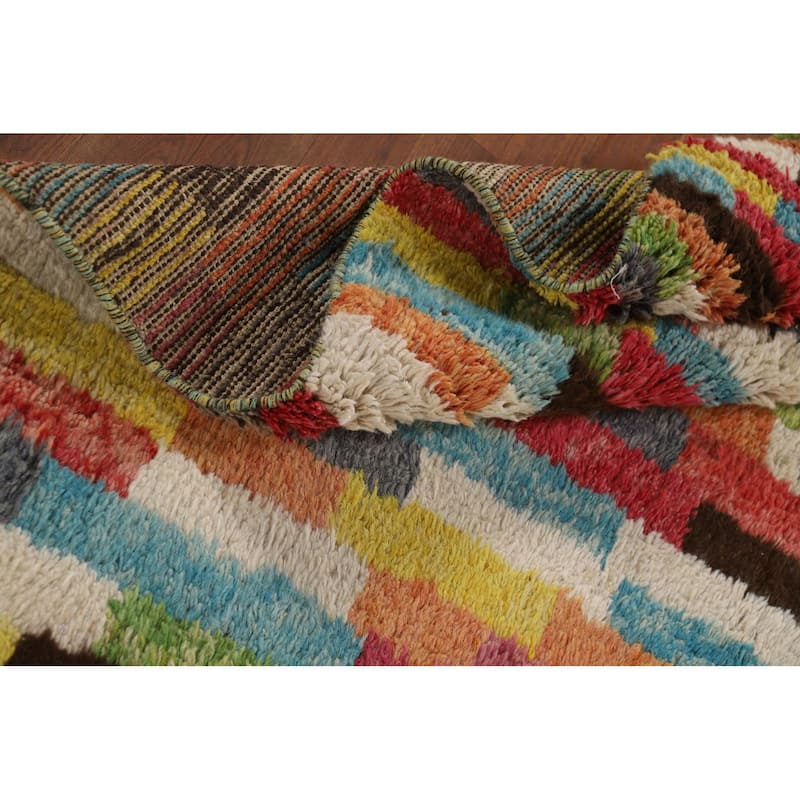 Plush Colorful Moroccan Area Rug Hand-Knotted Wool Carpet - 5'8" x 9'10"