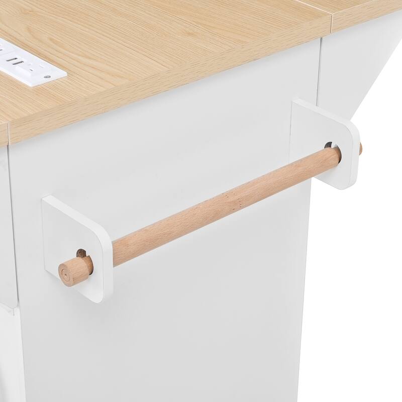 GDFStudio - Weston Modern Extendable Kitchen Island Cart with Outlet and Storage Drawers
