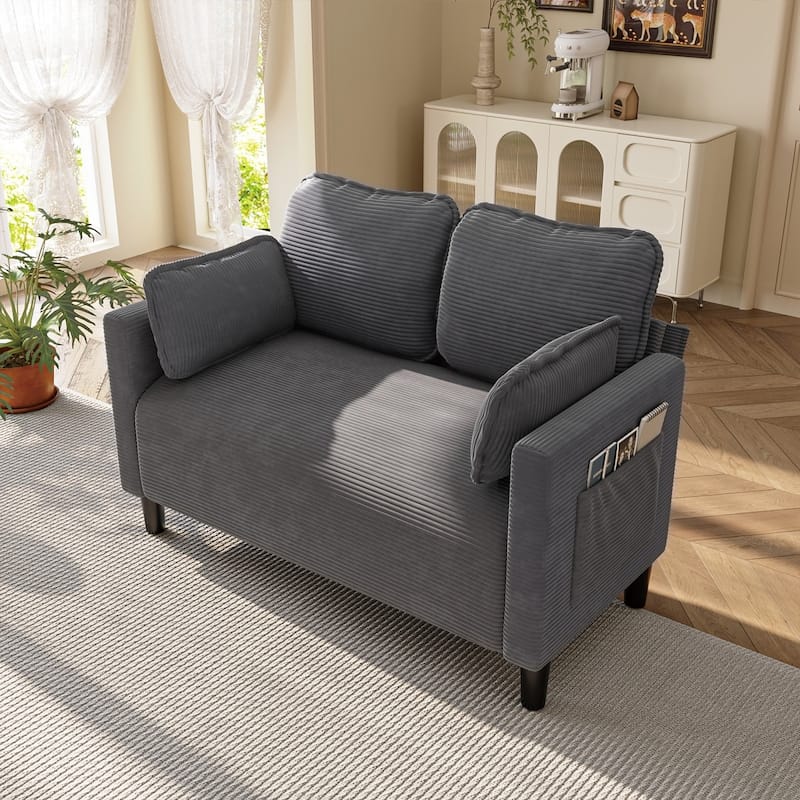 48.03" Soft Corduroy 2-Seater Sofa with Side Storage Pocket - Grey