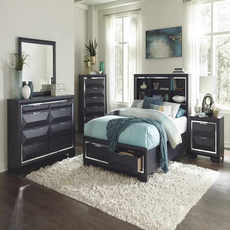 Modern Nightstand of Two Drawers Beveled Acrylic Trim 1pc