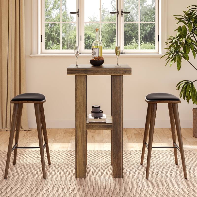 23.6'' Small Bar Table, 2-Tier Square Pub Bistro Table with Storage
