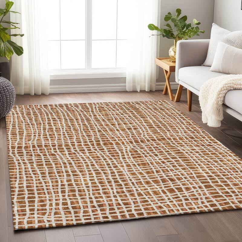 Premium Washable Super Soft Modern Lines Mayfield Rug - Paprika - 3' x 5' - Rectangle