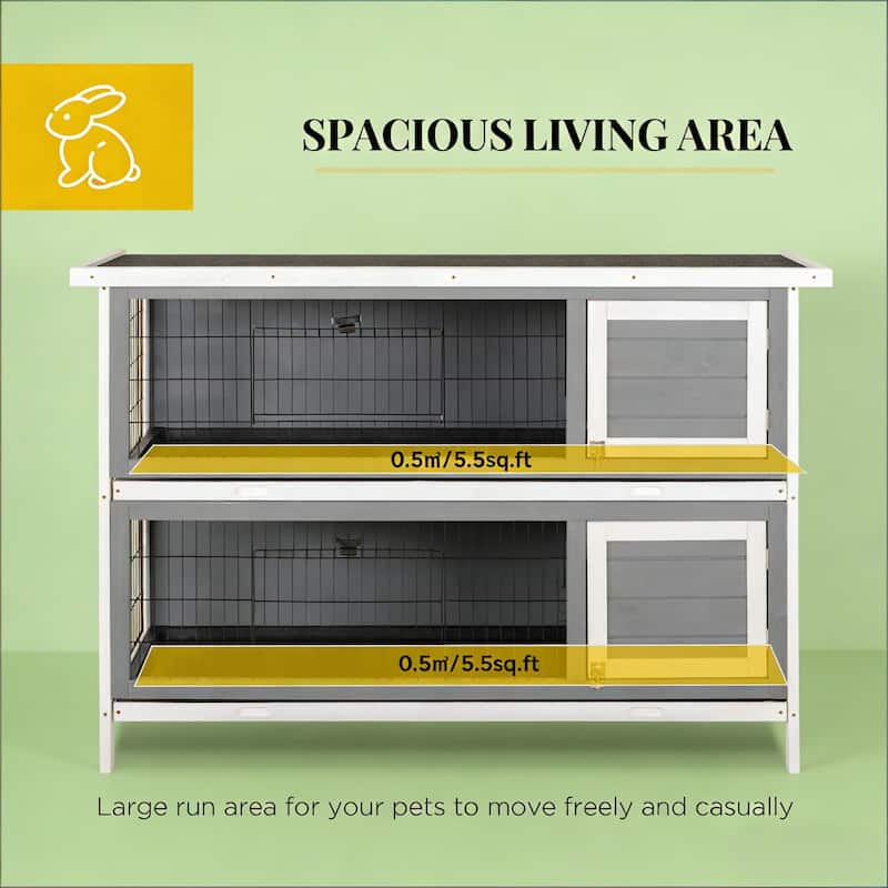Pet House,2-Story Large Rabbit Hutch is designed for convenient cleaning - DARK GREY