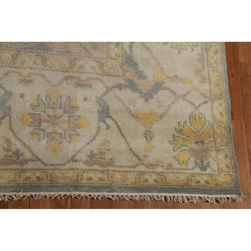 Oushak Indian Area Rug Hand-Knotted Transitional Green Wool Carpet - 9'11"x 13'8"
