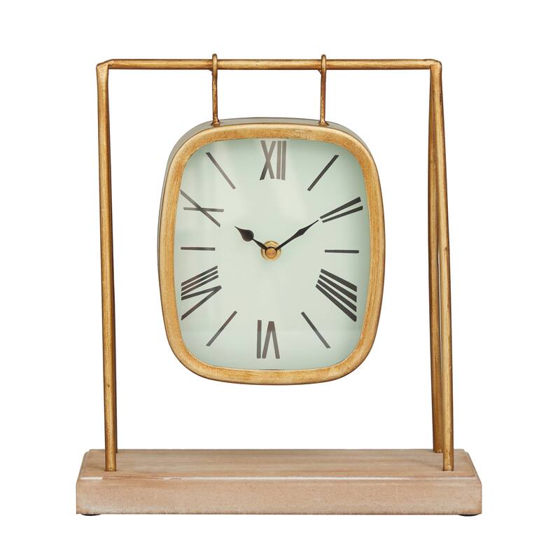 Gold Wood Pendulum Decorative Clock with Wood Base - 10 x 5 x 11