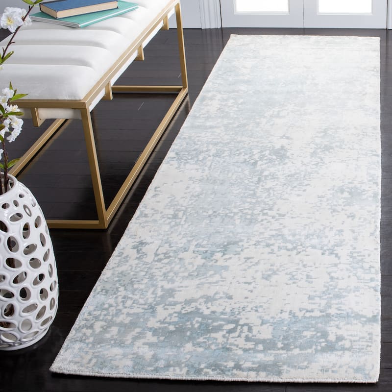 SAFAVIEH Handmade Mirage Gergina Modern Abstract Viscose Rug - 2'6" x 9' Runner - Aqua