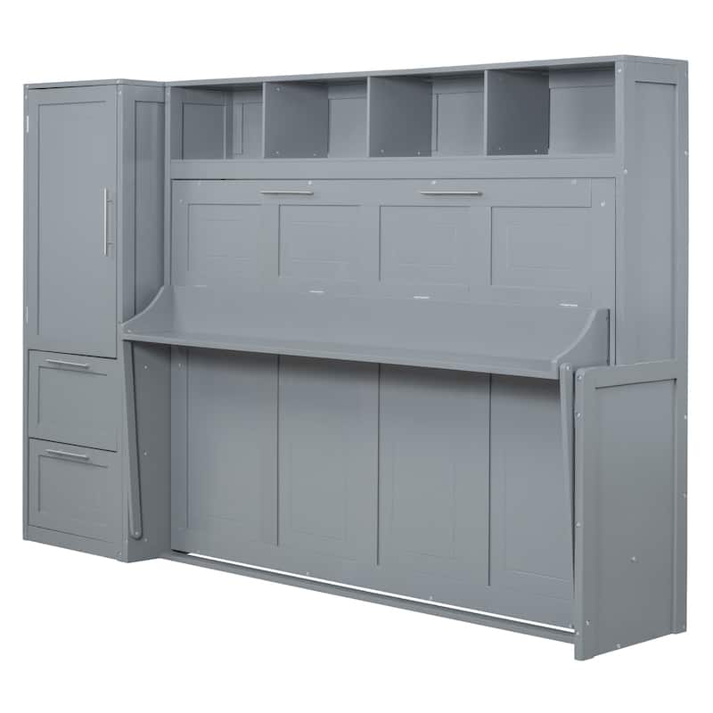Full/Queen Smart Murphy Bed with Wardrobe & Storage, Space-Saving System