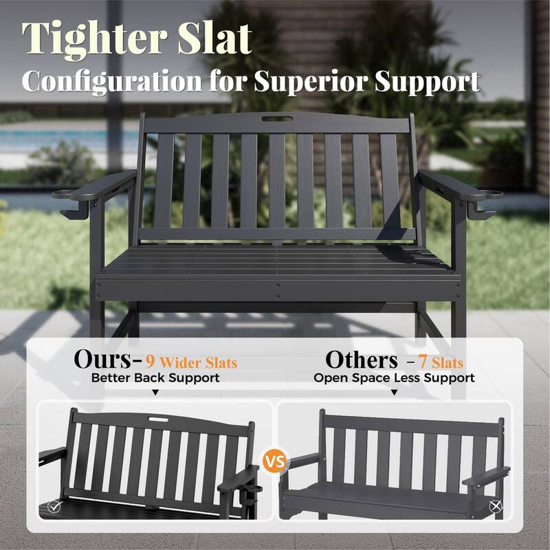 MAISON ARTS 50 Inch HDPE Outdoor Bench, All Weather 2 Seat Garden Bench with Reinforced Support Structure