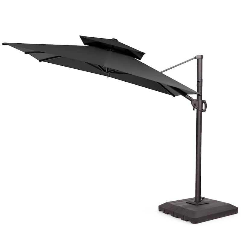 Pellebant 9 x 11 ft Outdoor Patio Cantilever-Offset Umbrella with Weight Base Double Top - Black