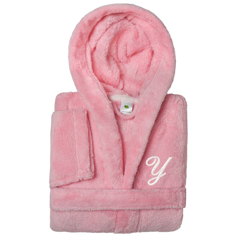 Sweet Kids 100% Polyester SUPER PLUSH Double Brushed Hooded Bathrobe with White Script Monogram - Small - Y