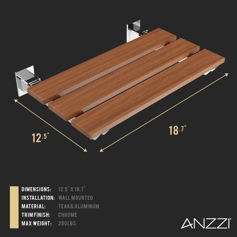 ANZZI Bohemian 12.4 in. Teak Wall Mounted Shower Seat