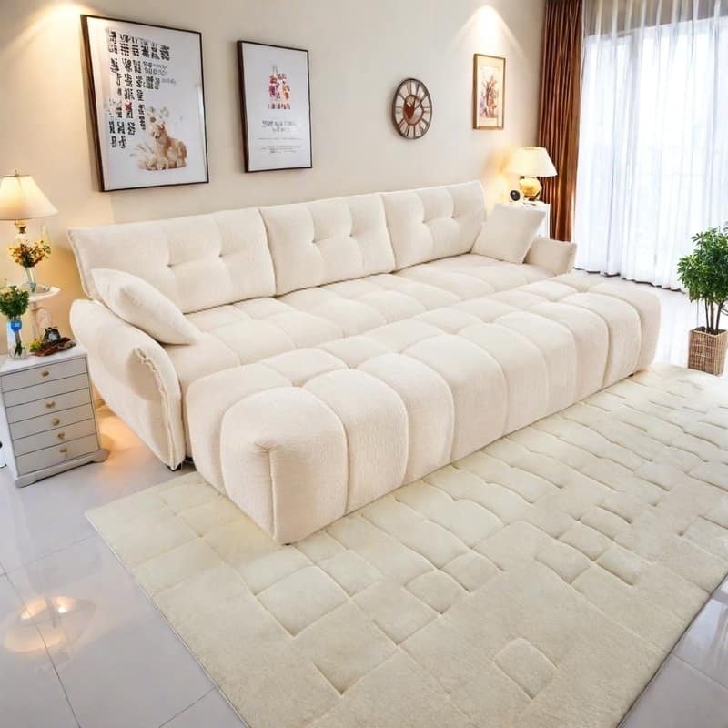 Modular 4-Seat Chenille Sofa Set with 2 Ottomans, High-Resilience Cushions and Solid Wood Frame - 3 Seater with 3 Ottoman White