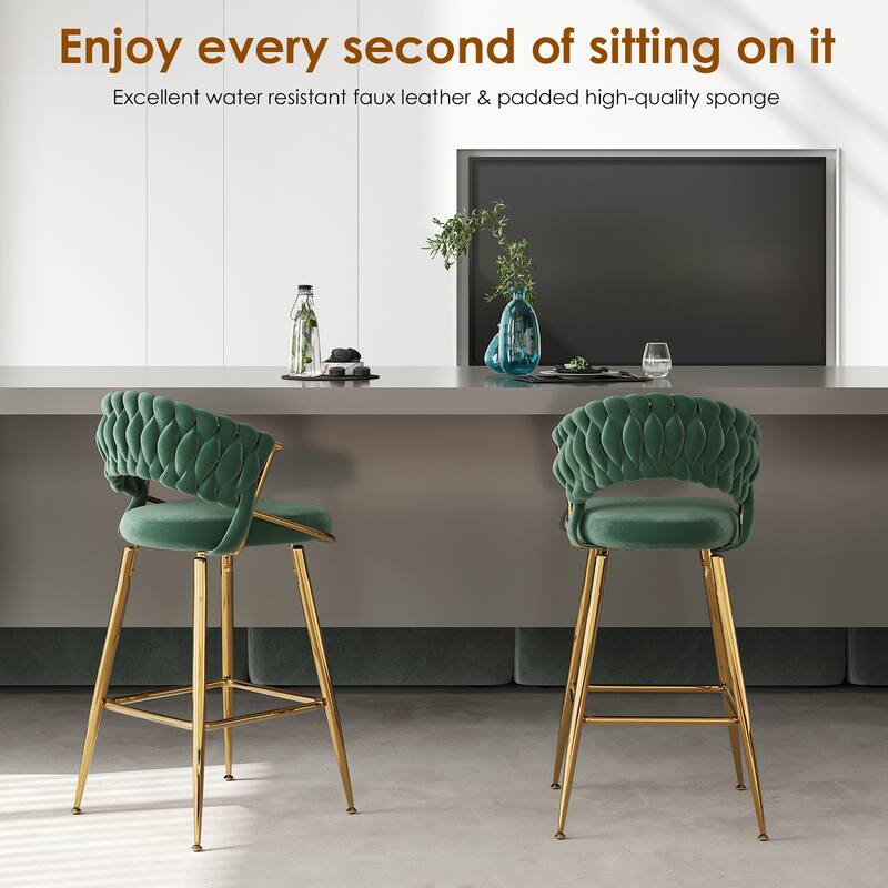 25.2" Modern Velvet Counter Stool with Gold Accents, Ergonomic Design & Plush Seat for Kitchen Island & Bar