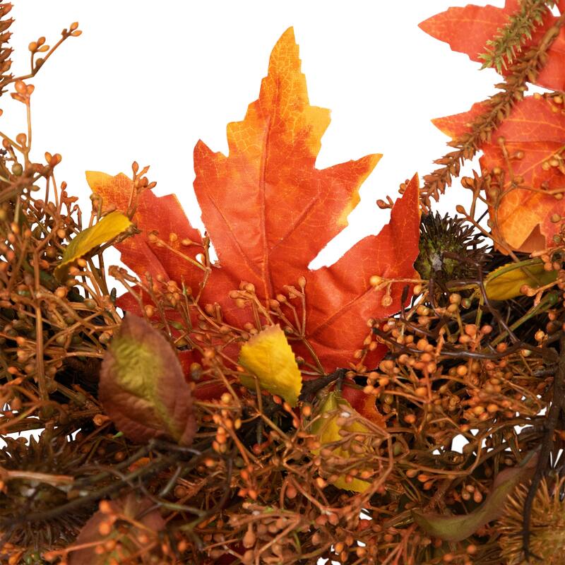 24" Autumn Harvest Maple Leaf with Berries Artificial Wreath; Unlit
