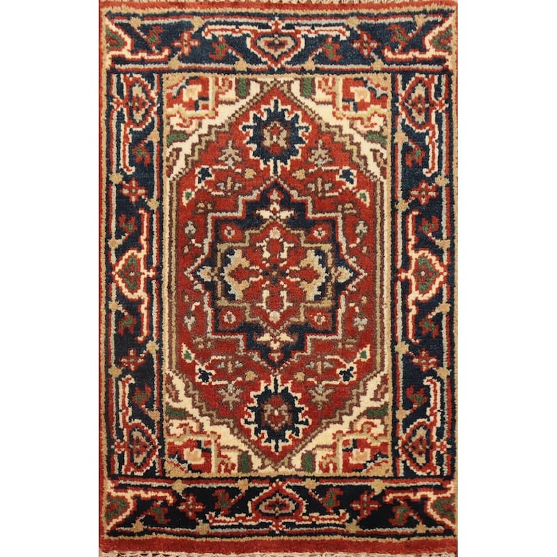 Hand Knotted Oriental 100% Wool Carpet Traditional Medallion Oranges & Rust Heriz (serapi) Area Rug - 3' 0'' X 2' 0''