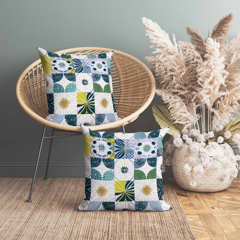 Zellige Dreamscapes Faux Suede Reversible Throw Pillow Blue and Olive