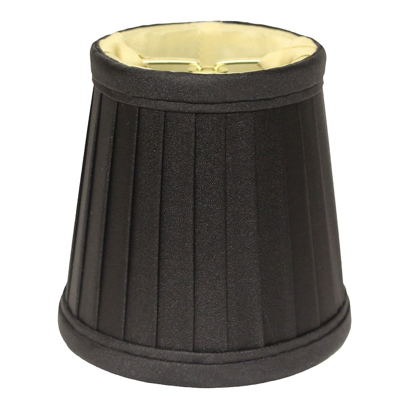 4" Black and Gold of 6 Slanted Pleat Chandelier Silk Lampshades - 4"x4"x4"