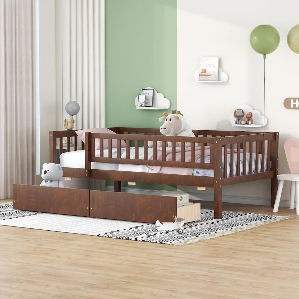 Twin Size Daybed Wood Bed with Two Drawers