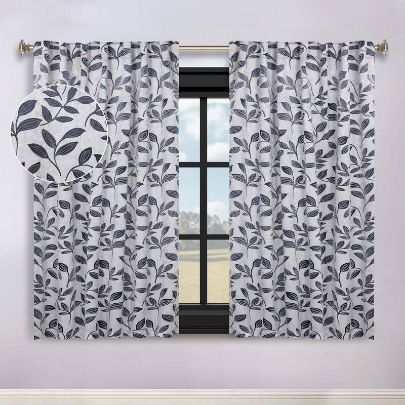 Superior Leaves Machine Washable Room Darkening Curtains with Back Tabs, Set of 2