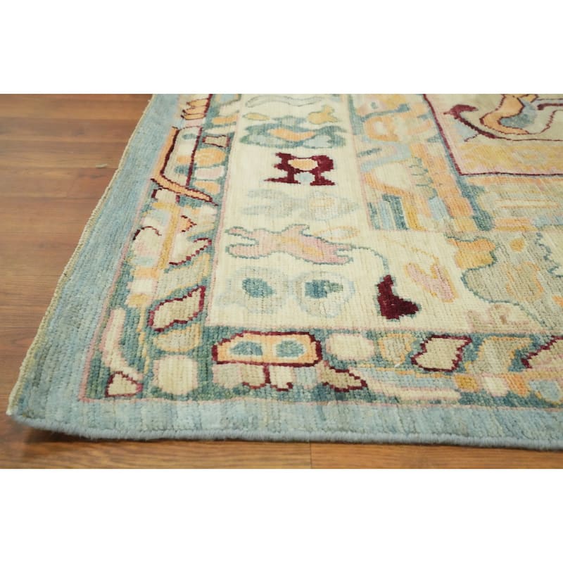 Vegetable Dye Wool Oushak Turkish Area Rug, Medallion Geometric Carpet - 12' 1'' X 9' 0''