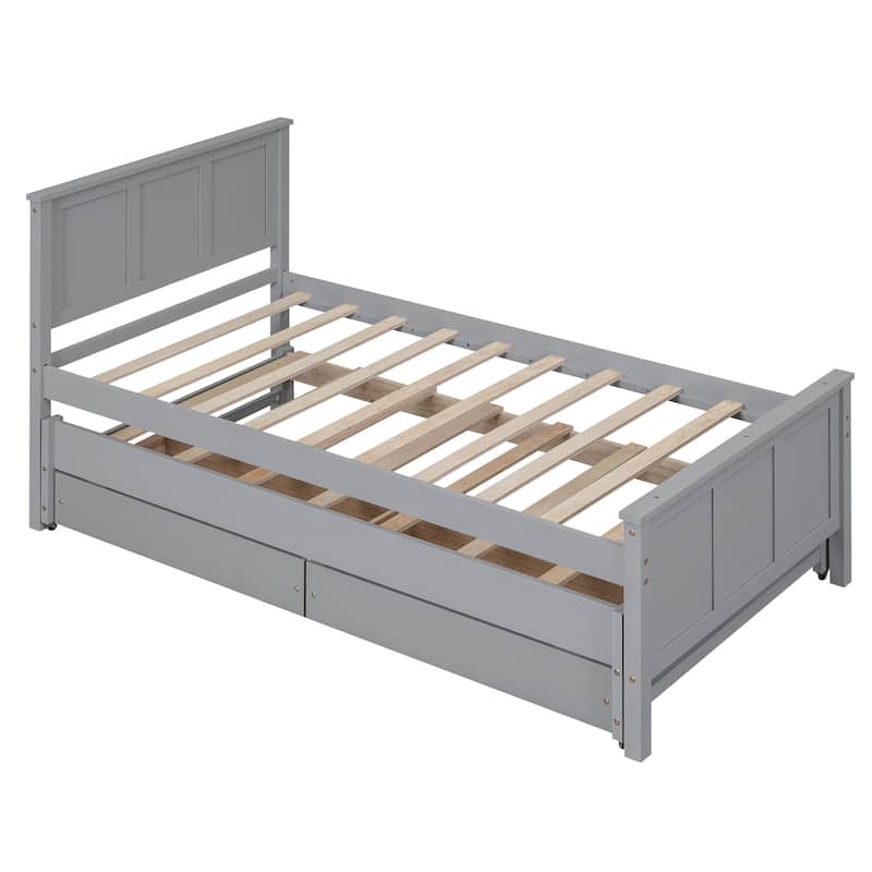 Gray Twin Size Platform Bed with Trundle and Storage Drawers
