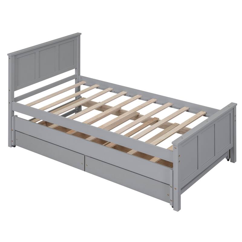 Twin Size Platform bed with Trundle and Drawers, Gray
