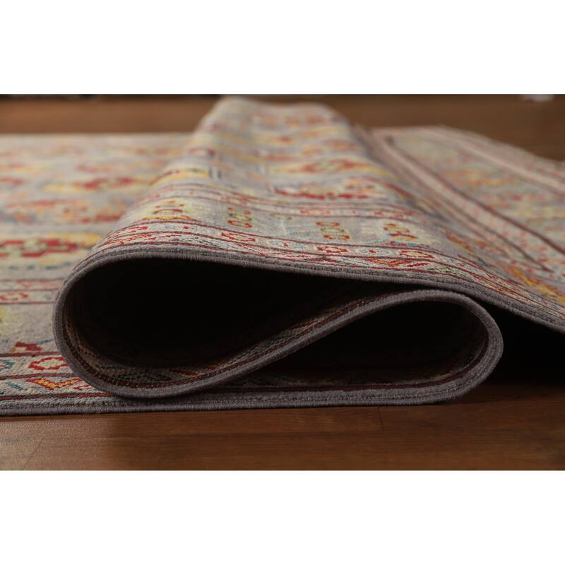Hand Knotted Oriental 100% Wool Carpet Traditional Geometric Greys & Charcoal Kazak Area Rug - 11' 4'' X 8' 5''
