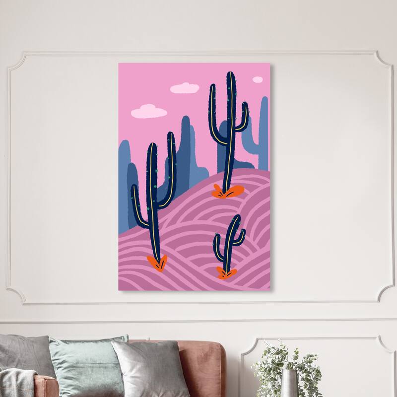 Wynwood Studio Nature and Landscape Pink Desert Cactus Purple and Pastel Violet Modern & Contemporary Wall Art Canvas Print - 54 x 36