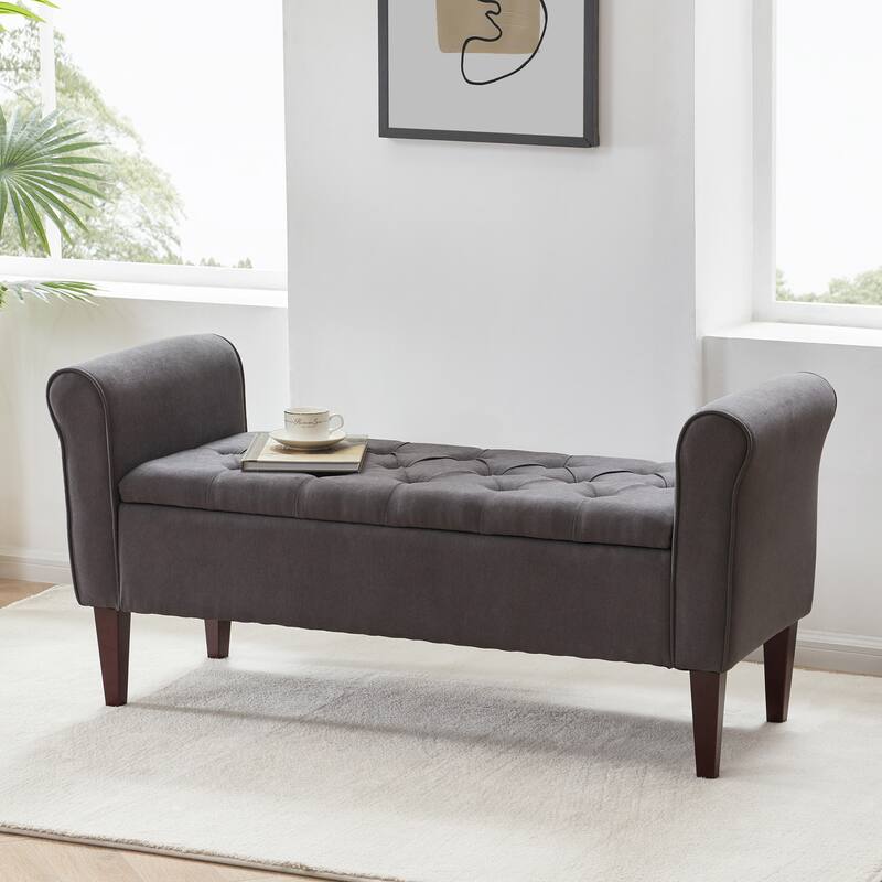 Upholstered Storage Bench Arm Bench Entryway Bench with Tufted Flip Top 50.4 Inches