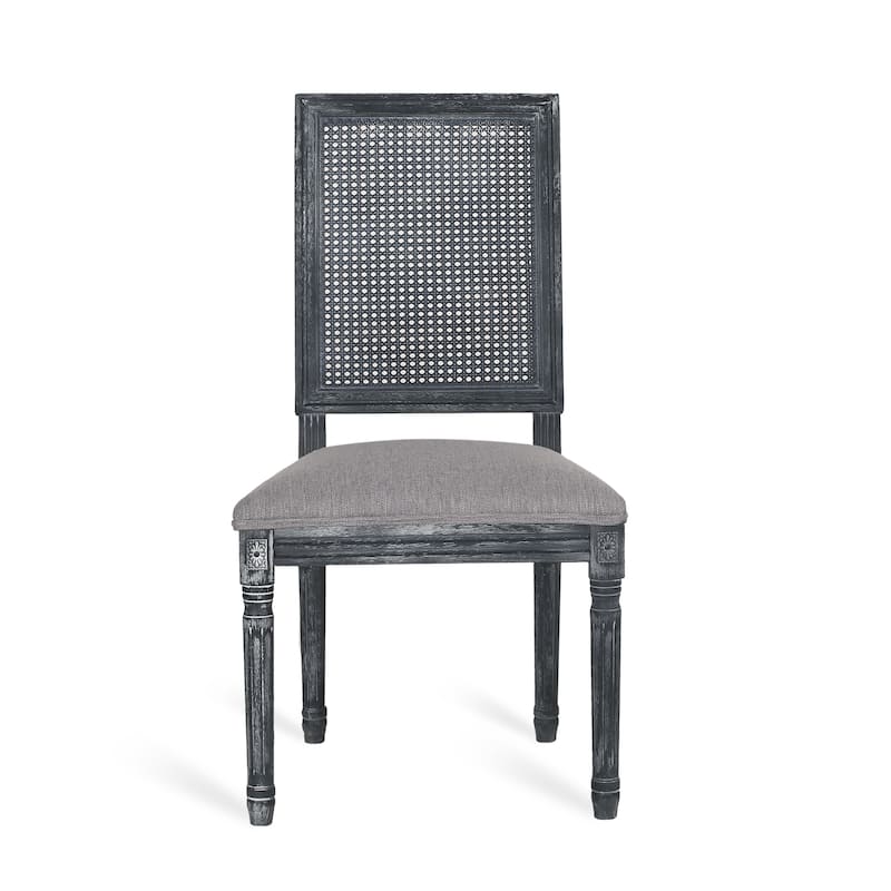 [Set of 2]Dining Chairs -Elegant Backrest & Upholstered Seats with Fluted Legs -Rustic Weathered Finish -Rubberwood Frame