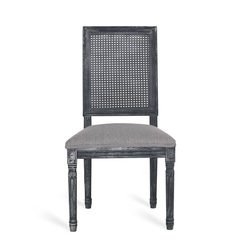 2 Piece Rubber Wood Dining Chair with Rectangular Rattan Backrest and Cushions for Dining Room Kitchen Bedroom Living Room