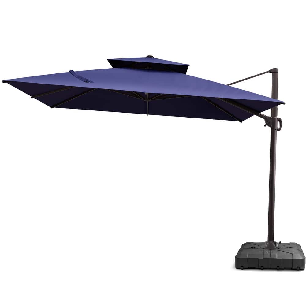 Pellebant Outdoor 9x11FT Patio Cantilever Umbrella Dual Top with Base
