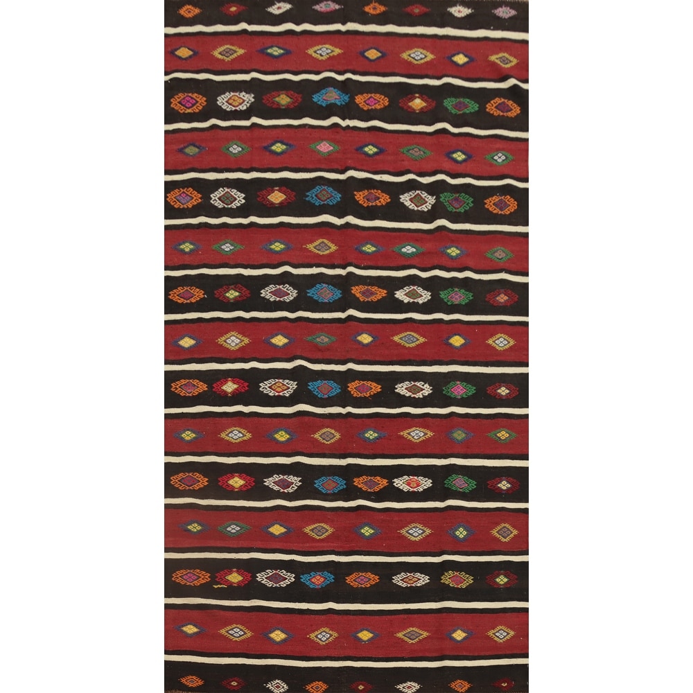 Hand Woven Oriental 100% Wool Carpet Southwestern Tribal Multi-Colored Kilim Area Rug - 10' 2'' X 5' 5''
