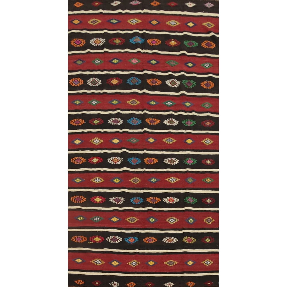 Hand Woven Oriental 100% Wool Carpet Southwestern Tribal Multi-Colored Kilim Area Rug - 10' 2'' X 5' 5''