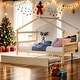 preview thumbnail 1 of 42, Full Size Wooden House Bed Platform Bed with Twin Size Trundle and Solid Construction Natural