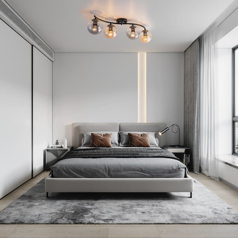 4 Lights Linear Metal Flush Mount Ceiling Light with Smoky and Amber Glass Globes - Dia.31.89-in