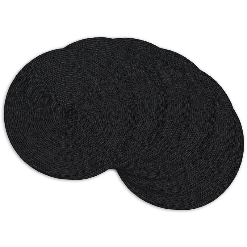 DII Black Placemat Set, 15" Dia, 6 Piece - Black