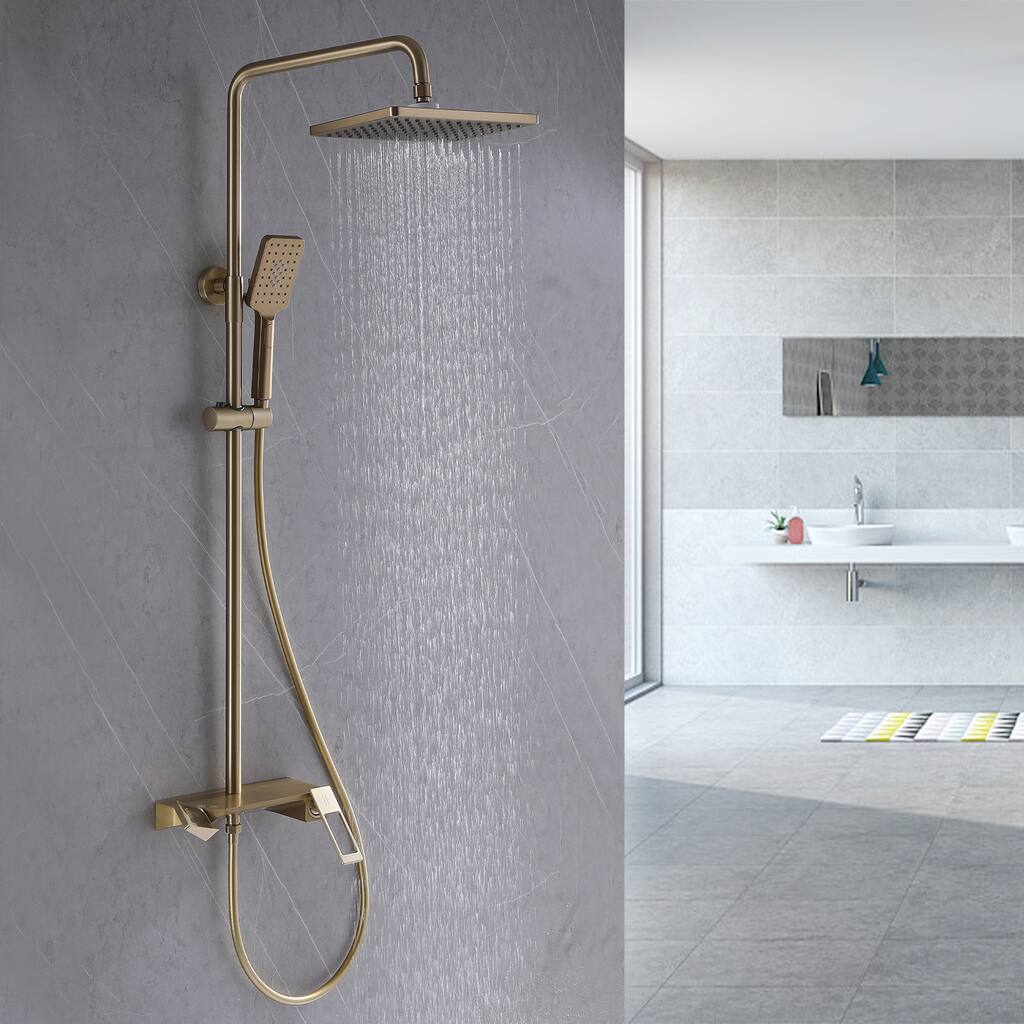 3-Way Rainfall Square Shower Head with Hanheld and Matte Black/Brushed Gold Bathroom Faucet