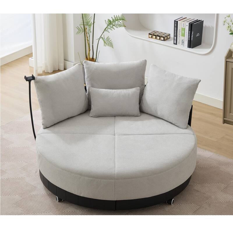 52.75'' Oversized Round Swivel Chair, 360° Swivel, Couples Chair, Gray, Polyester(Anti - Wrinkle)