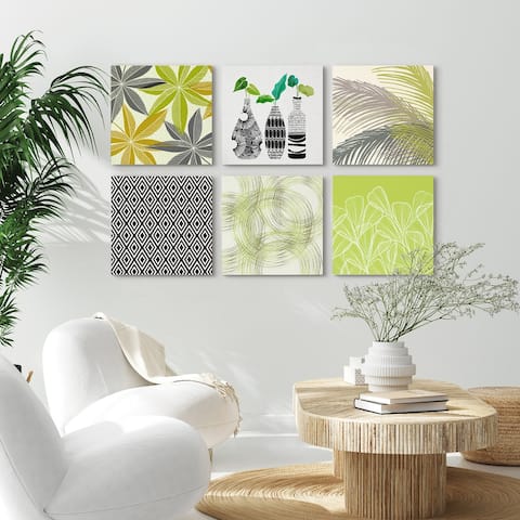 Chartreuse Botanicals By Modern Tropical 6 Piece Canvas Wall Art Set