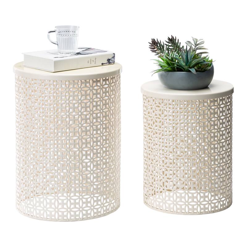 Glitzhome Set of 2 19.25"H & 16.5"H Multi-functional Metal Outdoor Table Garden Stool
