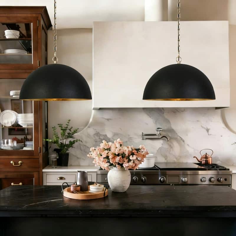 Modern Classic 1-Light Black Gold Pendant Light Fixture for Kitchen Dining Room - 17.7 " × 10.6 "