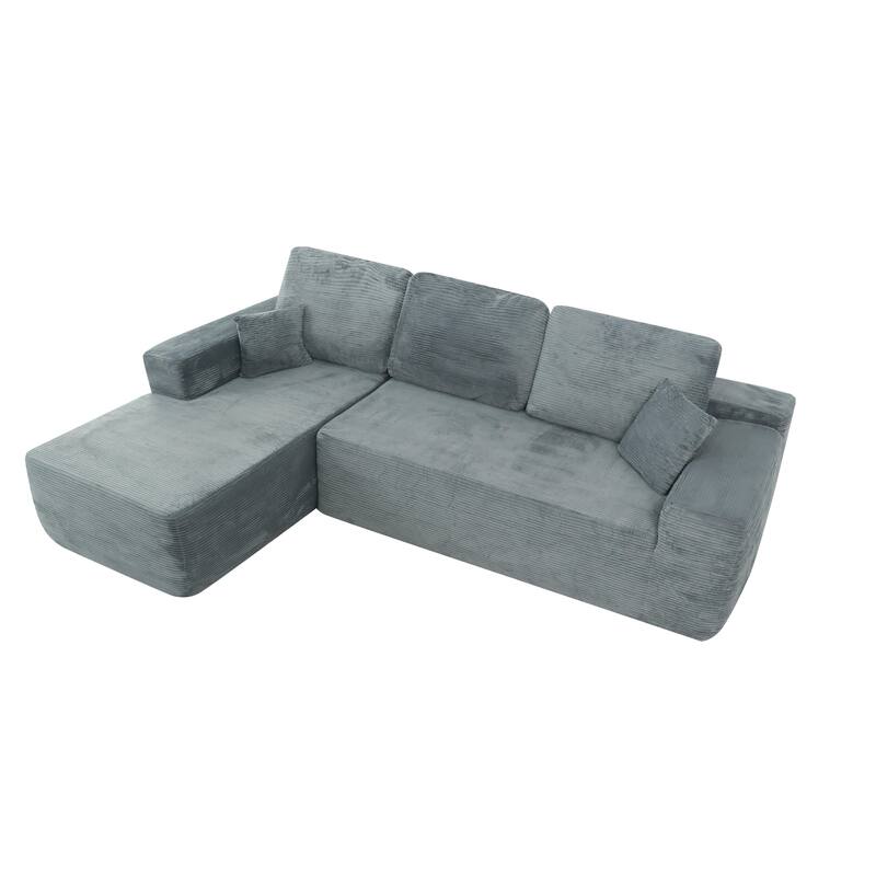 L-Shaped Modular Sectional Sofa with Chaise Lounge, Corduroy Upholstered Cloud Couch, Deep Seat Sofa with 2 Pillows