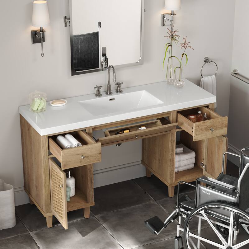 60 Inch ADA Bathroom Vanity with SMC Sink, Soft Close Drawers & Tip-Out Tray