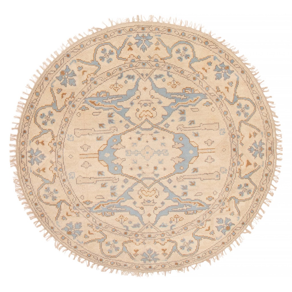 ECARPETGALLERY Hand-knotted Royal Oushak Ivory Wool Rug - 4'10 x 4'10