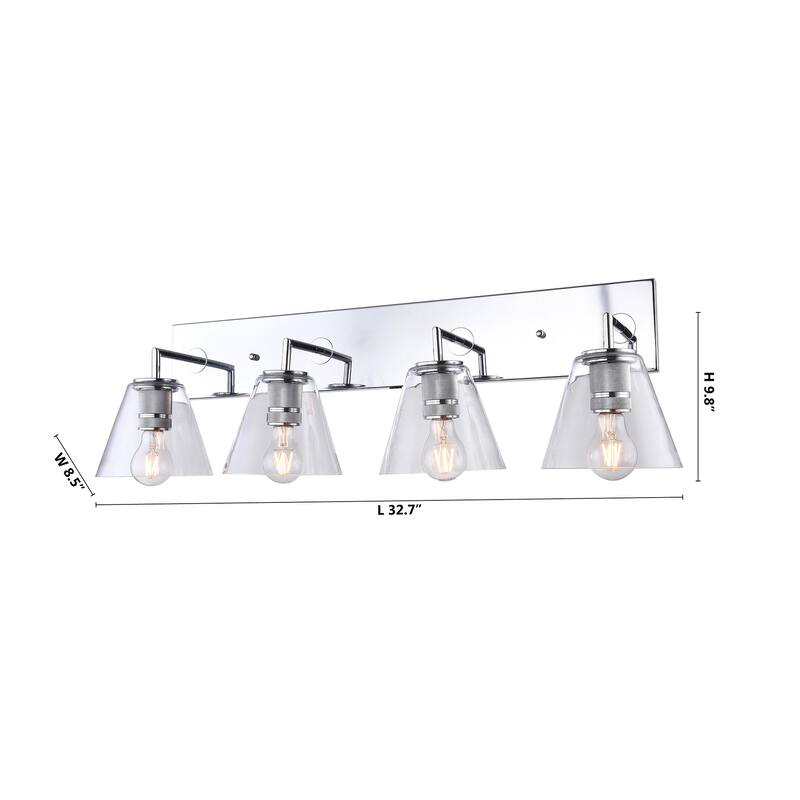4-Light Chrome Metal Wall Sconce With Clear Glass Shades