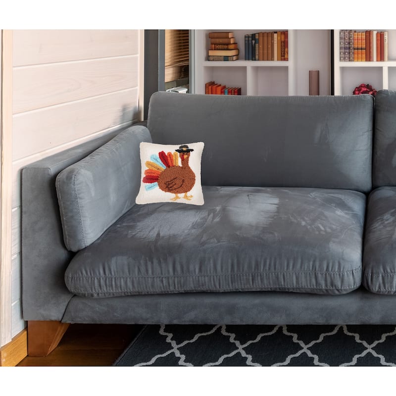 Colorful Turkey Hooked Throw Pillow